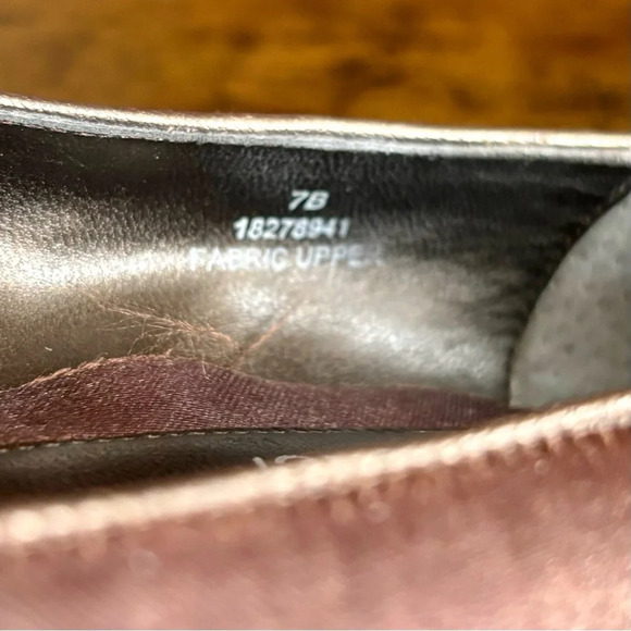 Pierre Michel| Brown Satin  Kitten Heel Topaz Jewelled Party Heel Size 7 - Picture 7 of 8